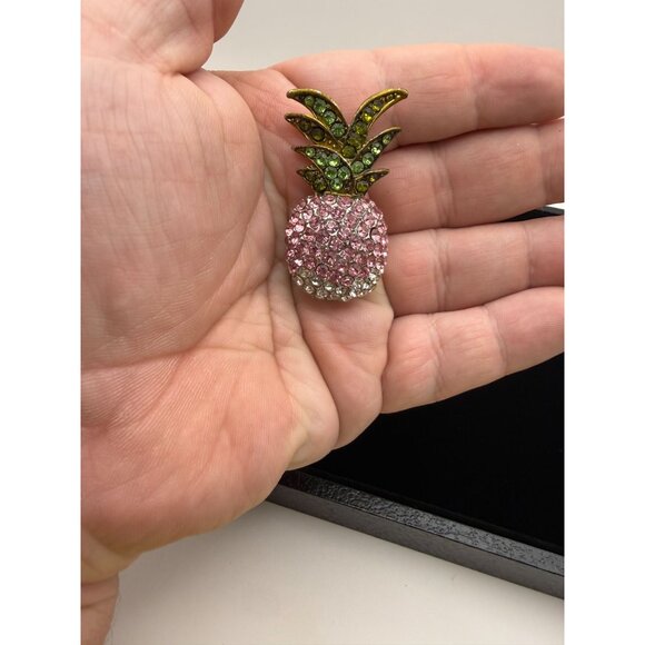 VTG Rhinestone Pineapple Brooch – Pink Green Crystal Fruit Pin - Picture 6 of 6